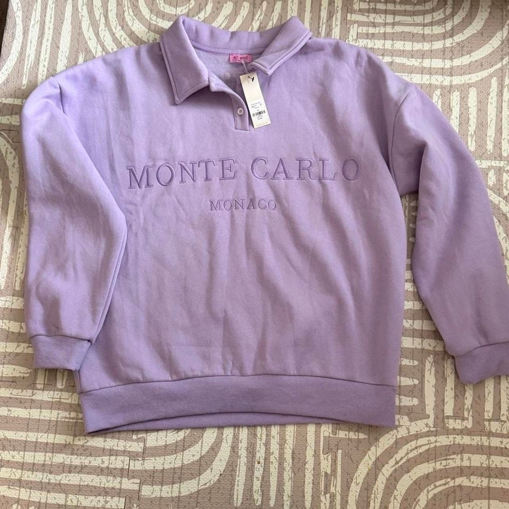 Francesca's Mi Ami Monte Carlo Monaco Polo Sweatshirt Purple Lavender Medium NWT